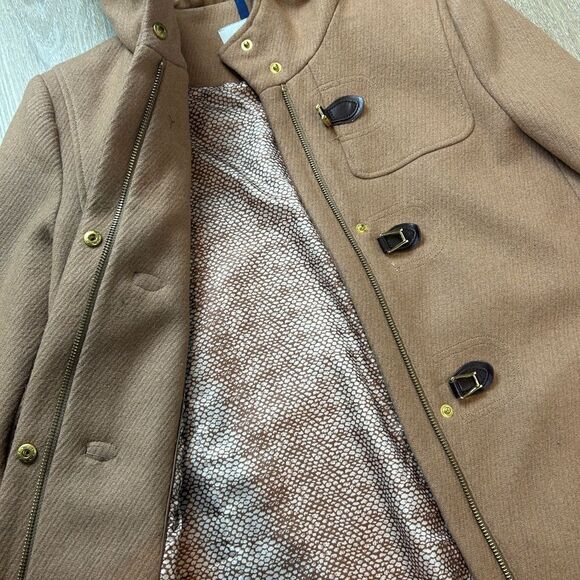 COLE HAAN | Wool Walker Coat Duffle Toggle Front Faux Fur Hood Size 10 - Picture 9 of 16